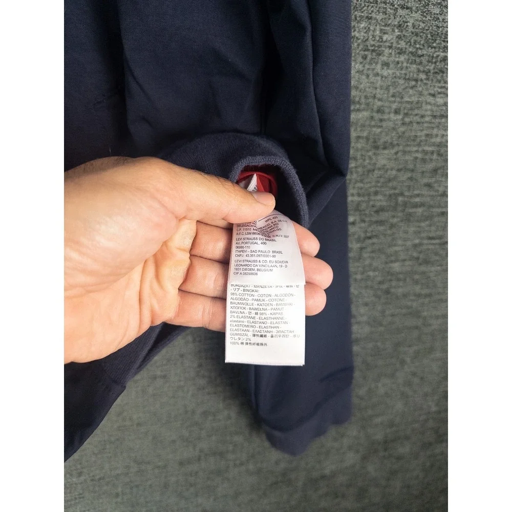 Levis Bomber Jacket Mens L Blue Full Zip Solid Casual‎ Logo Cotton Blend